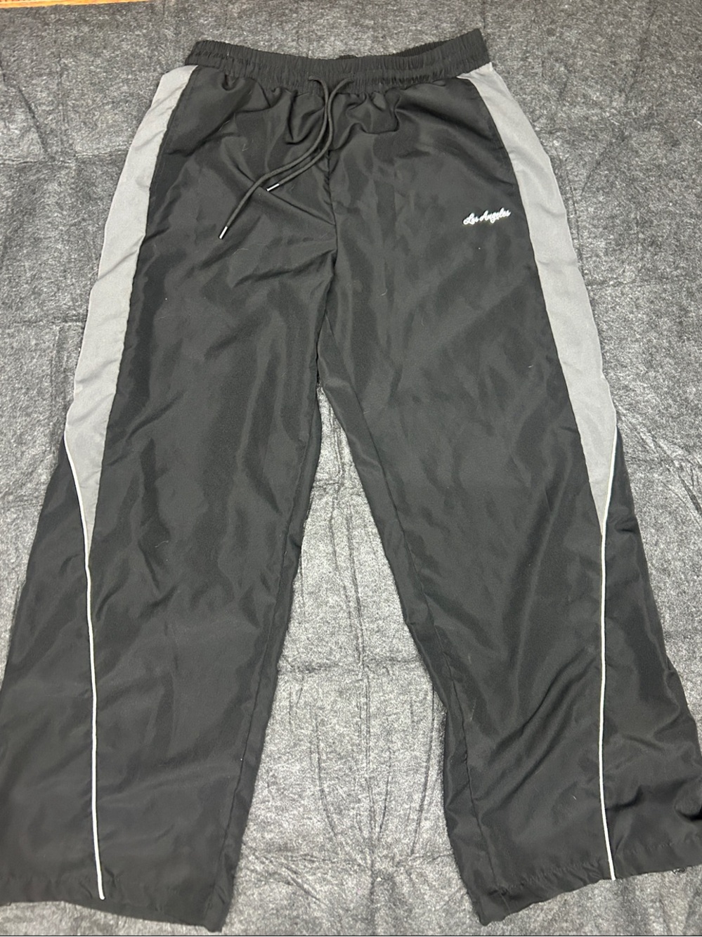 Men's Black and Gray Track Pants - Script